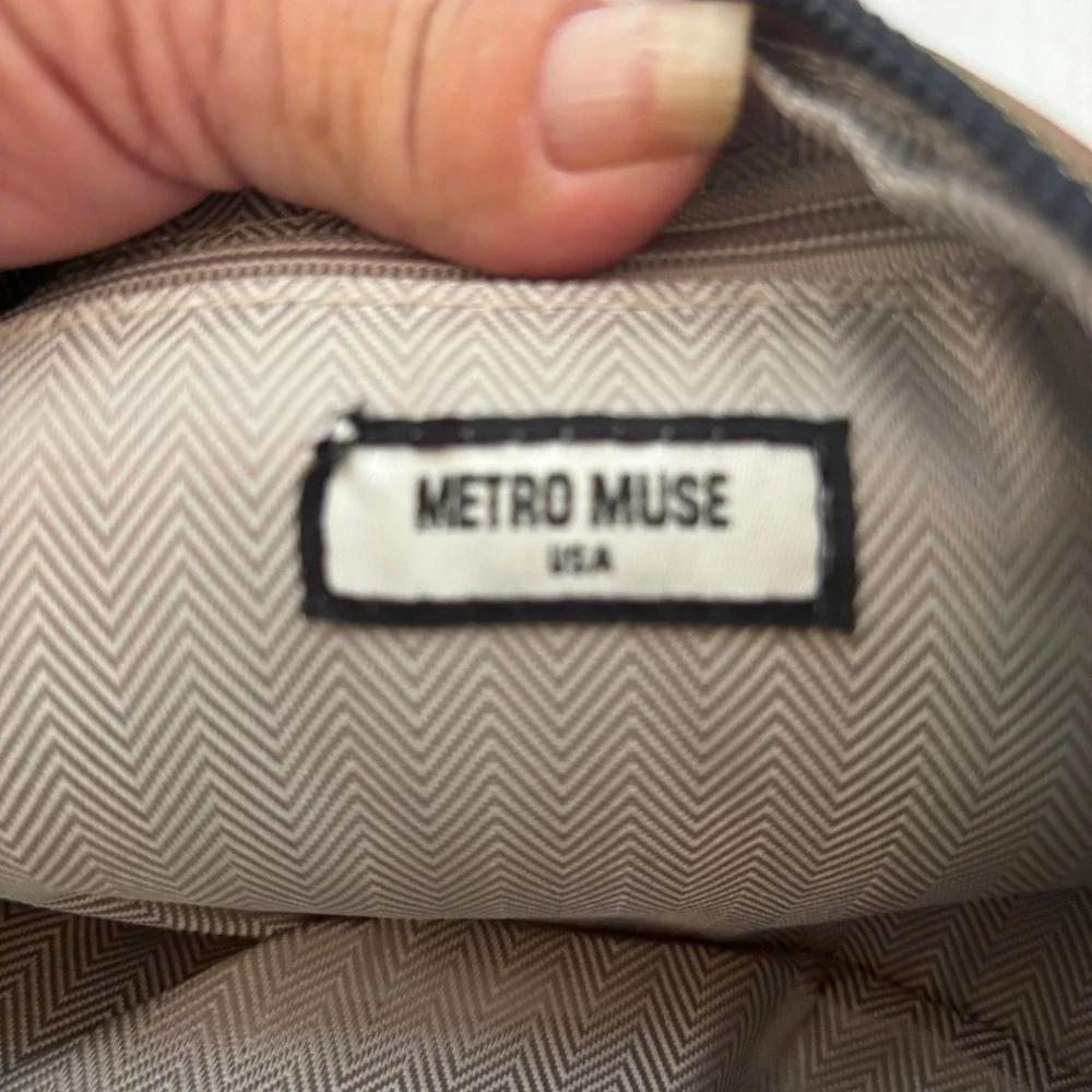 Metro Muse Crossbody Bag‎ Women  Brown Vegan Leather Geometric Guitar Strap NWT